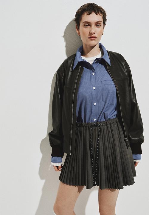 H&M - Oversized cotton poplin shirt - blue/checked