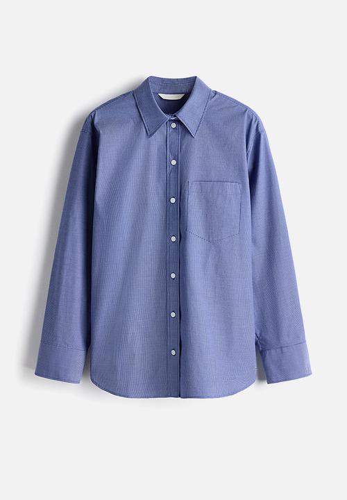 H&M - Oversized cotton poplin shirt - blue/checked