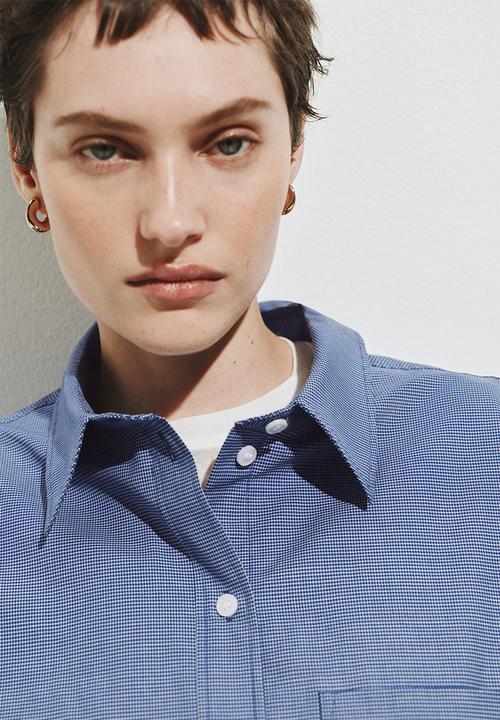 H&M - Oversized cotton poplin shirt - blue/checked