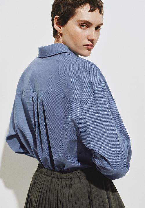 H&M - Oversized cotton poplin shirt - blue/checked