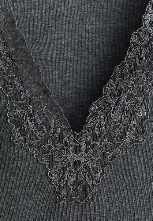 H&M - Lace-trimmed top - dark grey marl