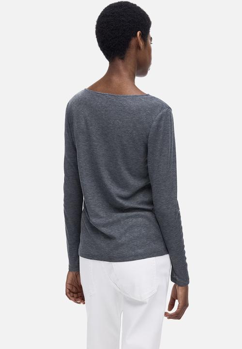 H&M - Lace-trimmed top - dark grey marl