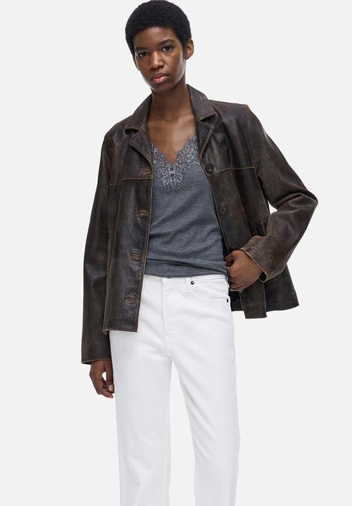 H&M - Lace-trimmed top - dark grey marl