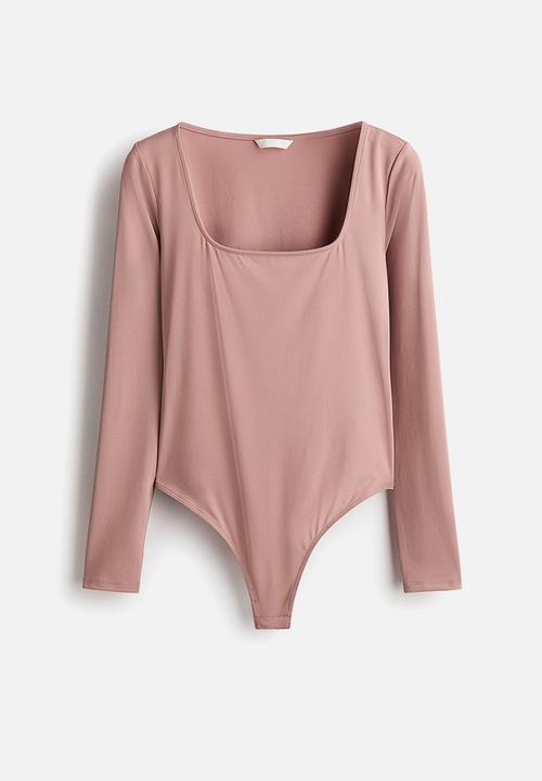 H&M - Long-sleeved thong body - dusty pink