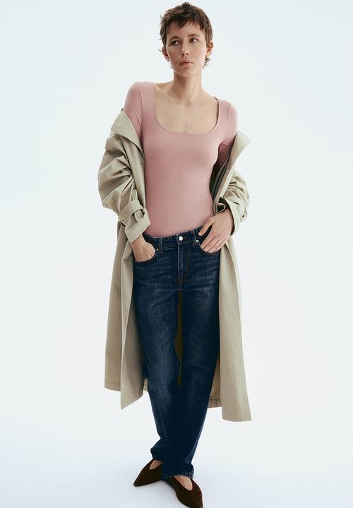 H&M - Long-sleeved thong body - dusty pink