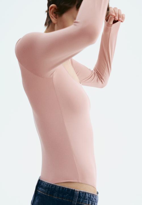 H&M - Long-sleeved thong body - dusty pink