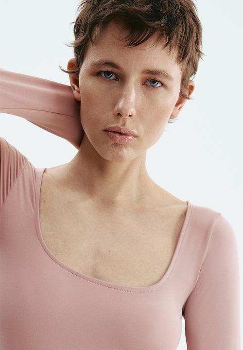 H&M - Long-sleeved thong body - dusty pink