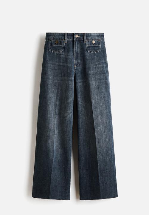 H&M - Wide high waist ankle jeans - dark denim blue