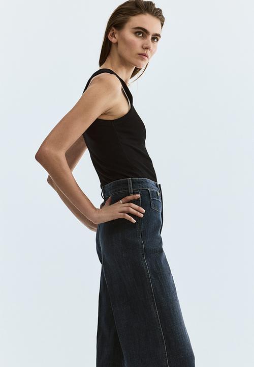 H&M - Wide high waist ankle jeans - dark denim blue