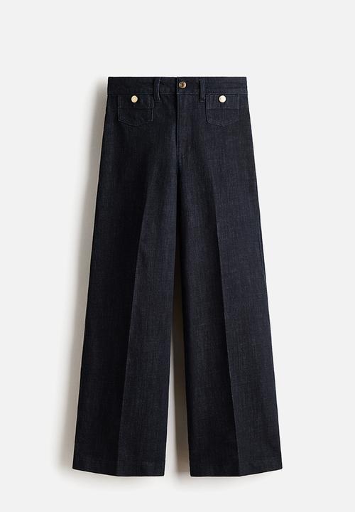 H&M - Wide high waist ankle jeans - navy denim blue