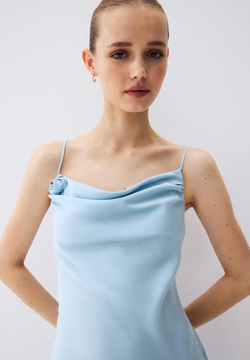 H&M - Asymmetric satin dress - light blue
