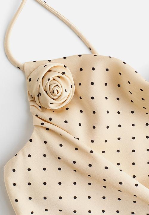 H&M - Asymmetric satin dress - light beige/spotted