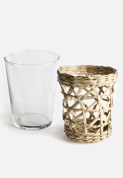H&M - Seagrass-cage glass tumbler - transparent/beige