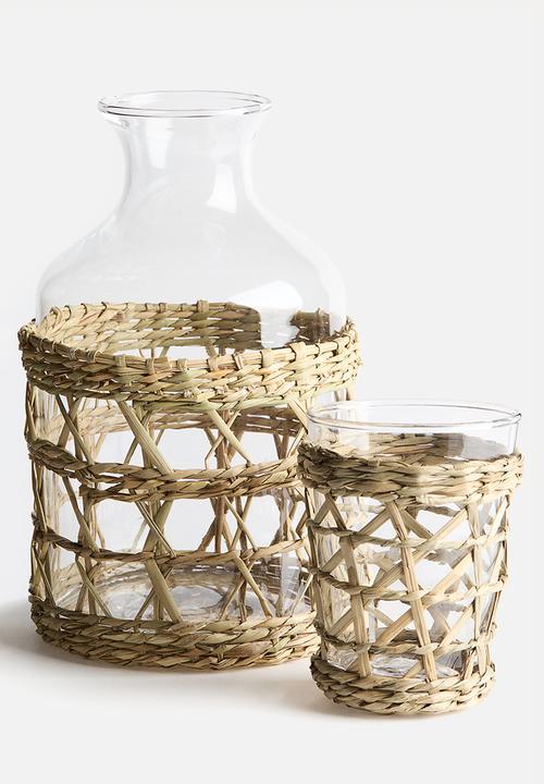 H&M - Seagrass-cage glass tumbler - transparent/beige