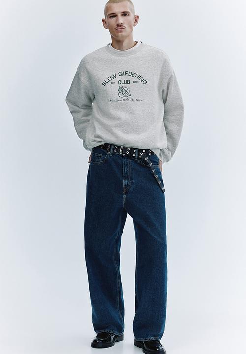 H&M - Relaxed fit embroidery-motif sweatshirt - grey marl/slow gardening club