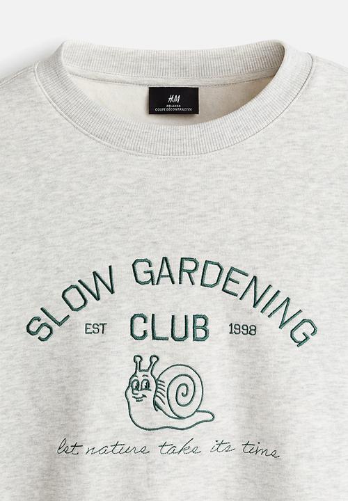 H&M - Relaxed fit embroidery-motif sweatshirt - grey marl/slow gardening club