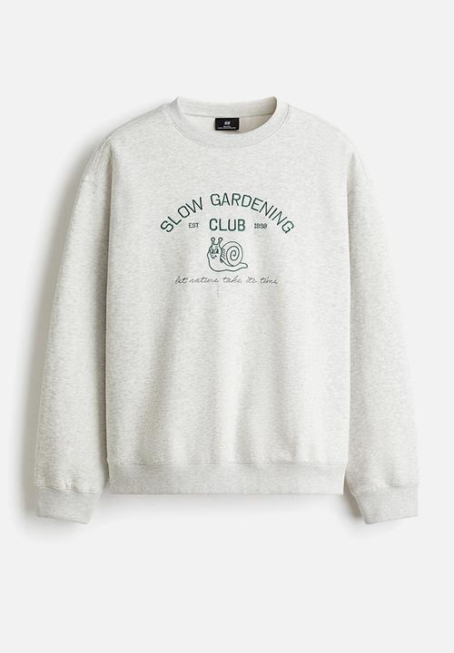 H&M - Relaxed fit embroidery-motif sweatshirt - grey marl/slow gardening club