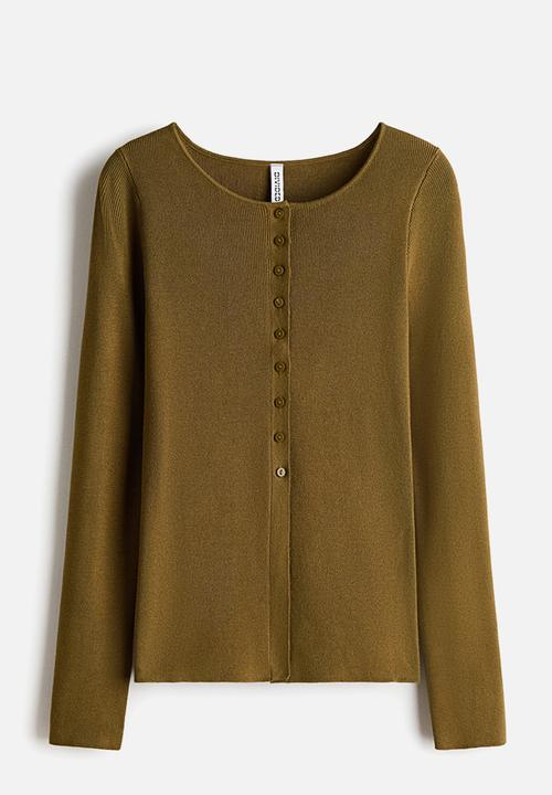 H&M - Rib-knit cardigan - dark khaki green
