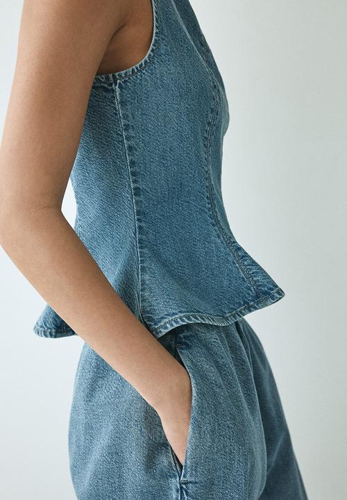 H&M - Denim peplum top - denim blue