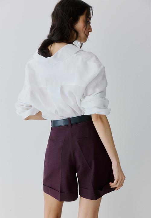 H&M - Tailored linen-blend shorts - dark plum purple