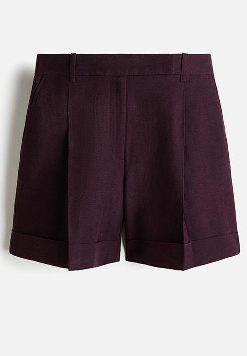 H&M - Tailored linen-blend shorts - dark plum purple