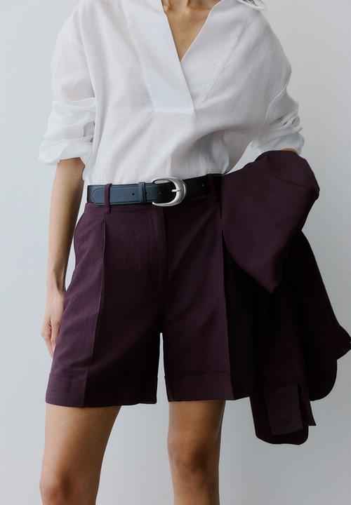 H&M - Tailored linen-blend shorts - dark plum purple