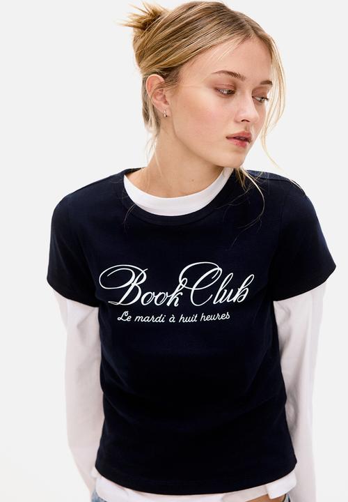 H&M - Print-motif T-shirt - navy blue/book club