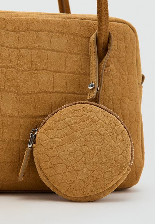 MANGO - Small suede bowling handbag - dark yellow