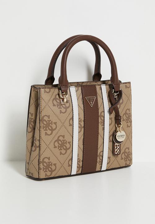 GUESS - Noelle Ii Small Multi Comp Satchel Bag - Latte Logo/Brown