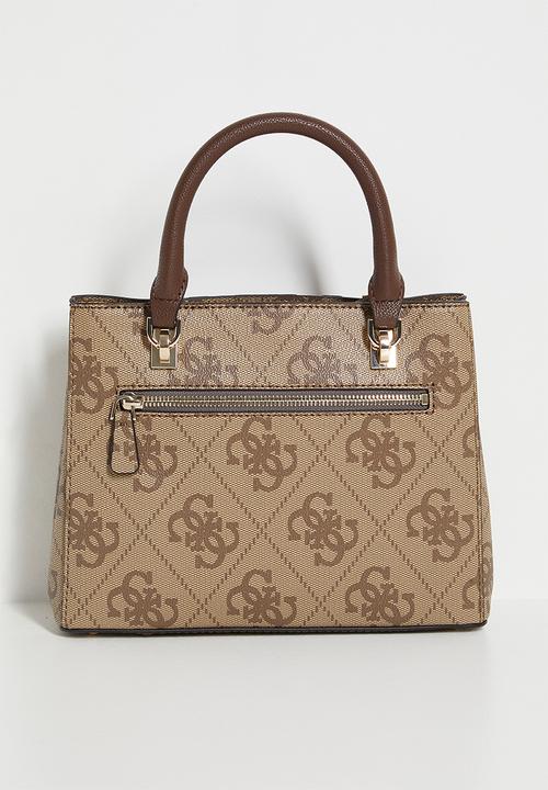 GUESS - Noelle Ii Small Multi Comp Satchel Bag - Latte Logo/Brown
