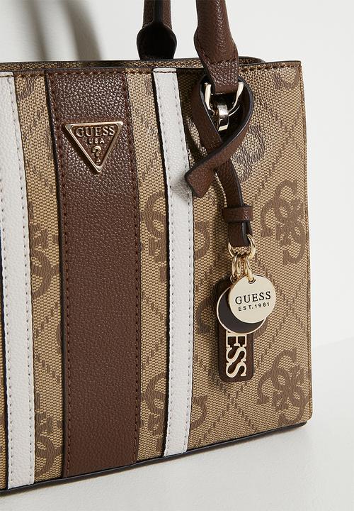 GUESS - Noelle Ii Small Multi Comp Satchel Bag - Latte Logo/Brown