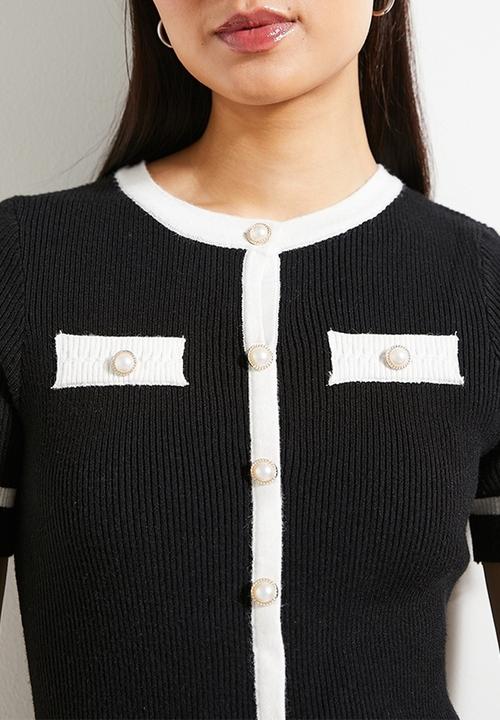 edit - Contrast detail Mini Knitwear Dress - Black