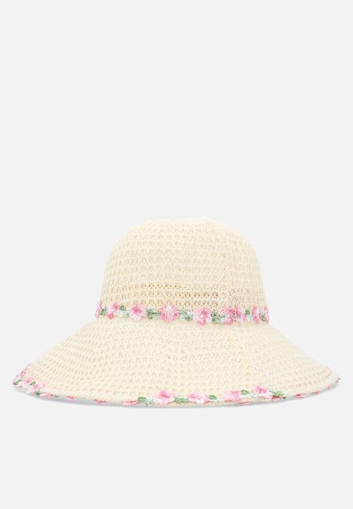Pop Candy - Straw summer hat with floral trim - natural