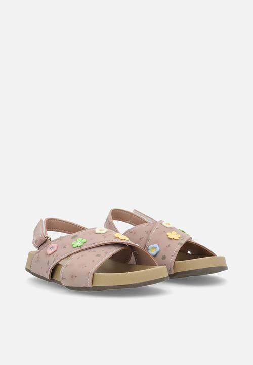 Pop Candy - Floral aop criss-cross sandals - dusty pink