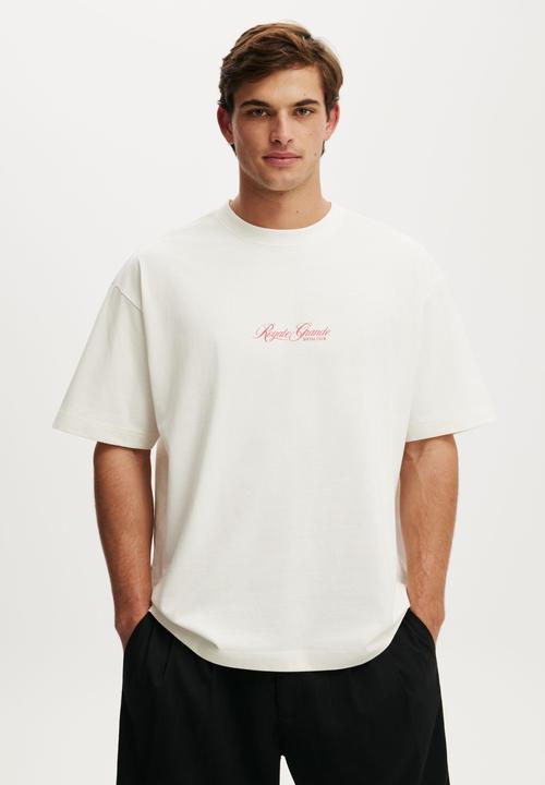 Cotton On - Box Fit Text T-shirt - Vintage White/Royal Grand