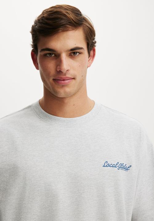 Cotton On - Box Fit Text T-shirt - Grey Marle/Local Global