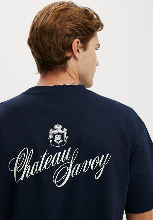 Cotton On - Box Fit Text T-shirt - Vintage Navy/Chateau Lavoy