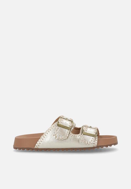 Pop Candy - Metallic double buckle slides - champagne gold
