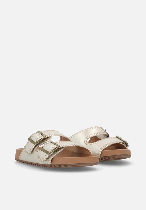 Pop Candy - Metallic double buckle slides - champagne gold