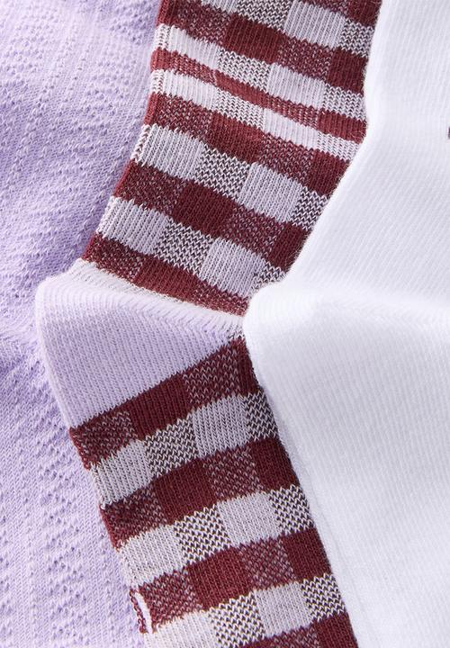 Cotton On - Kids 3Pk Crew Socks - Vintage Lilac/Bordeaux Bows