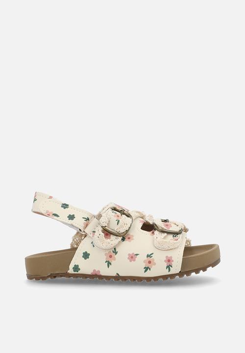 Pop Candy - Ditsy floral slides with lace trim - neutral 