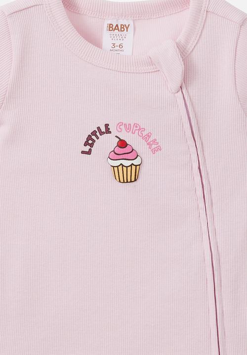 Cotton On - Growie Short Sleeve Zip Romper - Tea Party Pink/Little Cupcake