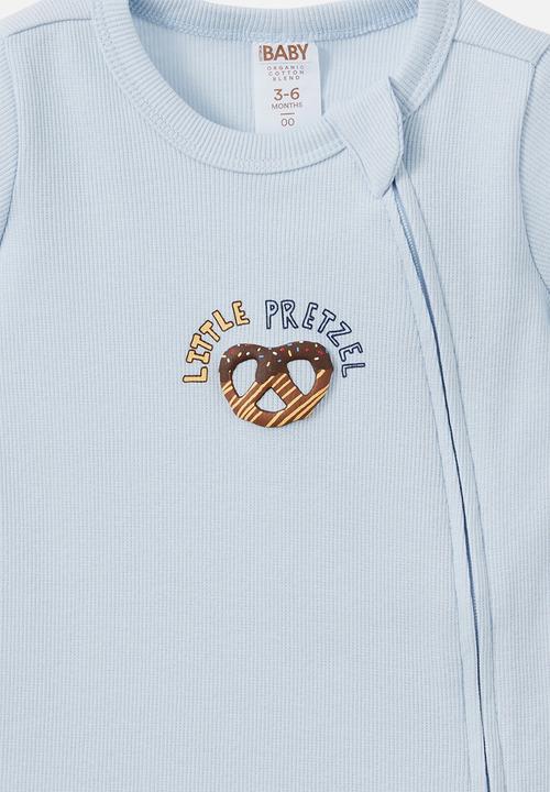 Cotton On - Growie Short Sleeve Zip Romper - Blue Whisper/Little Pretzel