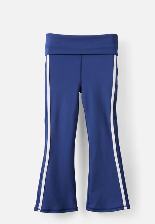 Cotton On - Soft Stretch Fold Over Flare Legging - Denim Navy/White Stripe