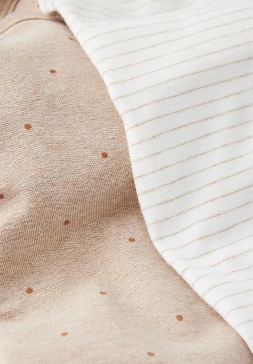 Cotton On - 2Pk Organic Wrap Zip Romper - Caramel Fudge Marle/Spot & Caramel Fudge Marle/Stripe