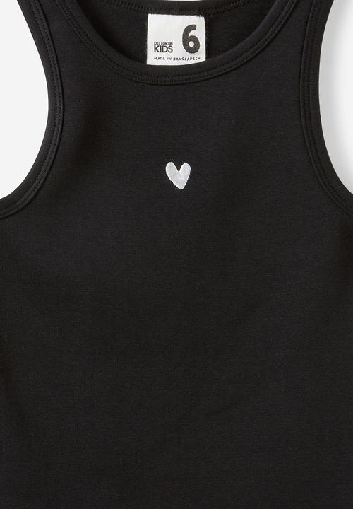 Cotton On - Fitted Essential Racer Back Tank - Black/Vanilla Heart