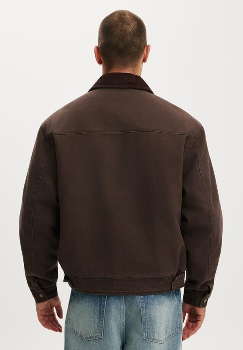 Cotton On - Cropped Canvas Harrington - Washed Chocolate Clasp