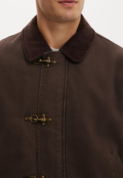 Cotton On - Cropped Canvas Harrington - Washed Chocolate Clasp