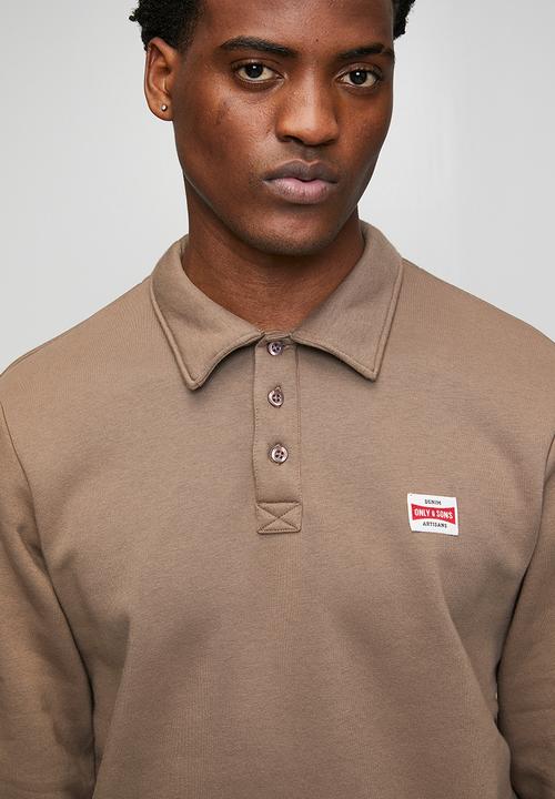Only & Sons - ONSDAWSON Regular Long Sleeve Rugby Polo - Brown
