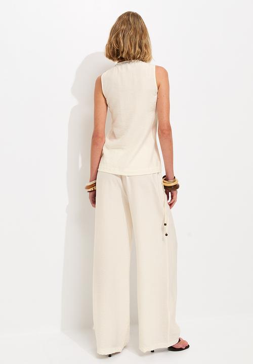New Look - St textured bead detail wl trs - white
